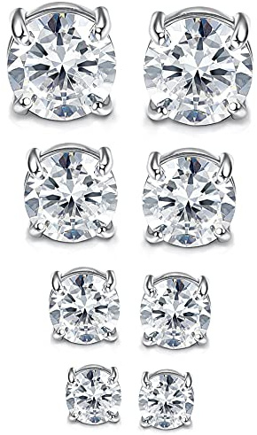 MILACOLATO Ohrringe Herren Magnet Ohrringe Herren 4 Paar Magnetische Ohrstecker Edelstahl Für Männer Rund/Quadratisch CZ-Intarsien Nicht Durchbohrend CZ Klipp Ohrstecker 3 Farben 4–7mm