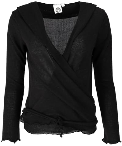 GURU SHOP Wickelshirt, Baumwollstrick Pullover, Wickeljacke | Baumwolle, V-Ausschnitt, raffinierte Wickeloptik, normaler Schnitt, vielseitig kombinierbar, ideal für Alltag