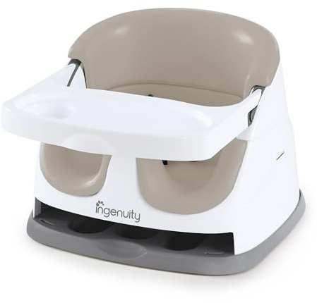 Ingenuity 2 in 1 Sitzerhöhung Stuhl, Babysitzerhöhung & Kleinkindersitz mit abnehmbaren Tablett, Essen & Fütterung Sitz für Kleinkinder, leicht zu reinigen, ideal für unterwegs, Beige, ab 6 Monaten