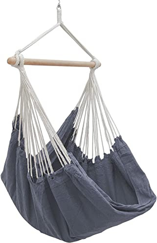 AMANKA XXL Hängesessel Grau 185x130 cm belastbar bis 150kg - Schwebesessel für Garten, Balkon & Terrasse Erwachsene & Jugendliche – Indoor & Outdoor Hängestuhl aus Baumwolle
