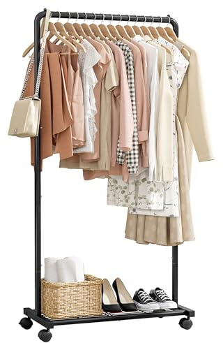Sakugi Kleiderständer - Kleiderständer auf Rollen, Kleiderstange mit Aufbewahrungsgitter, Robuster Metall-Garderobenständer für Kleider, Kleider, Pullover, Mäntel, Clothes Rack (Schwarz, Mittel)