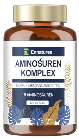 18 Aminosäuren Komplex Hochdosiert - 9 EAA + 9 NEAA, Aminosäuren Kapseln mit BCAA - 120 Kapseln