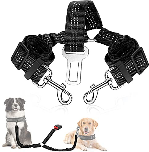 SlowTon Anschnallgurt Hund - 2 in 1 Verhedderungsfreier, Langlebiger Elastischer Hundegurt für Auto & Ausgehen, Verstellbarer Reflektierender Sicherheitsgurt
