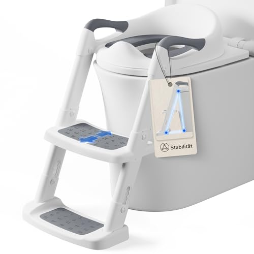 DEANIC Toilettensitz Kinder mit Treppe, Töpfchen mit Leiter,PU Gepolstert, Toilettenaufsatz für Kinder ab 1-7 jahre, Klositz für Kinder 38-47cm (Grau)