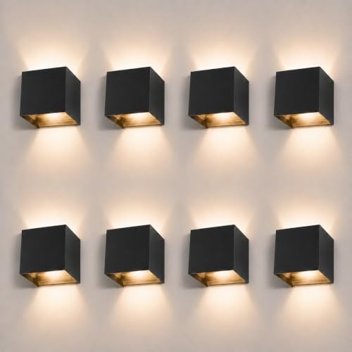 ledmo 8 Stücke 12W LED Wandleuchte Innen/Aussen Schwarz 2700-3000K Warmweiß | Auf und ab Einstellbarer Lichtstrahl、Mattes Aussehen、Einfache Installation、IP65 Leicht gegen jedes Wetter、Wärme dein Zuhause