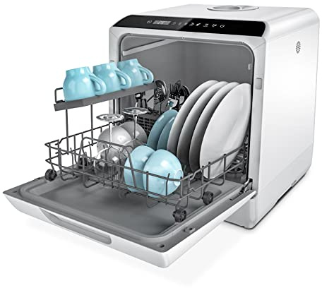 Hermitlux Tischgeschirrspüler, Mini Geschirrspüler mit und ohne wasseranschluss verwendbar, 43 cm breit, Platz für 4 Maßgedecke, Camping nutzbar, 175 kWh/Jahr, weiße