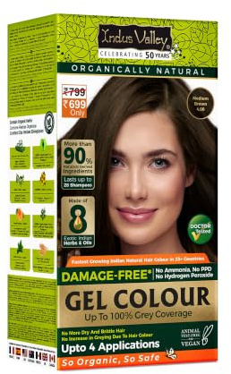 Indus Valley Natural Organic Damage Free Permanent Gel Hair Color Up to 100% Gray Coverage |Doctor Recommended| Bio Natural Certified (Medium Brown)