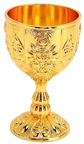 Tomotato Mittelalterlicher Kelch, 6.3×10.3cm Vintage Metall Blumenmuster Kelchkelch, Der Heilige Gral Kelch für Küche, Zuhause, Bar, Hochzeiten(Gold)