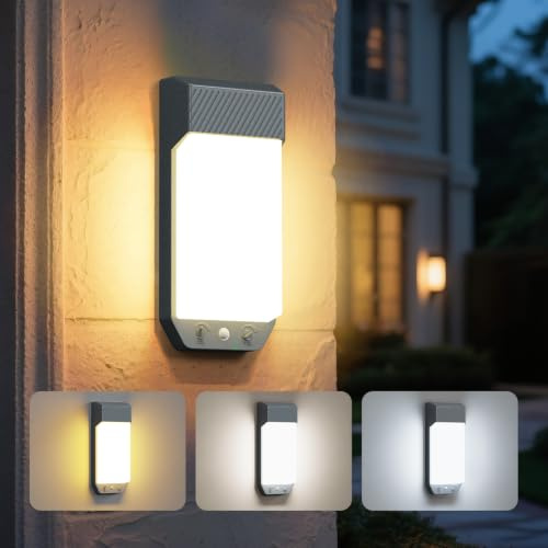 LOTMOS Aussenlampe mit Bewegungsmelder, 3 Farben 3000K/4000K/6500K Lampe | IP65 Wasserdicht Außenlampe Wand mit Timer, 16W 1600LM Wandleuchte Aussen für Terrasse Eingang Flur, Großformat Dunkelgrau