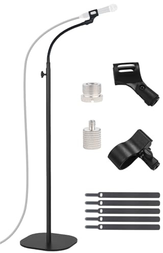 Mikrofonständer mit Schwanenhals - Mikrofon Bodenständer für Blue Yeti, Q2U | 3 kg Basis, Kippsicher. Höhe 90-167cm. 2 Mikrofonklemmen, 5/8 & 1/4 Adapter. Für Gesang, Podcast, Studio