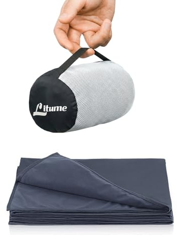 Litume Ultraleichte Reisedecke und atmungsaktiv, 170 x 122 cm weiche Flugzeugdecke für Reisende, Faltbare Campingdecke mit Packsack für Reisen, Bahn, Flugzeug, Auto, Camp