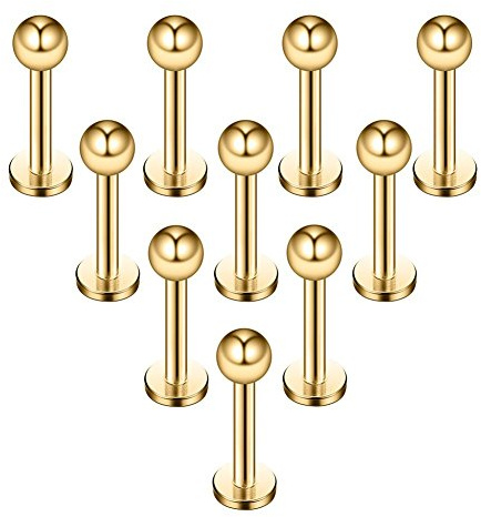 Briana Williams 10stk Chirurgenstahl Lippenpiercing Stecker mit Kugel Ohr Tragus Labret Helix Piercing Schmuck 6mm,8mm,10mm,12mm Stab