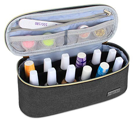 Luxja Nagellack Organizer, Nagellack Aufbewahrung, Nagellack-Tasche | Kosmetiktasche für 12 Flaschen Nagellack(bis zu 15ml), Nagellack Koffer für Maniküre Zubehör(NUR TASCHE), Schwarz