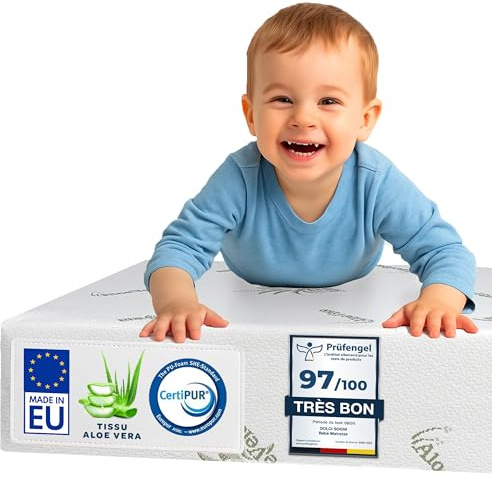 DOLCI SOGNI Matratze 60x120 cm – 14 cm Dicke, CertiPUR™ – Babybett Matratze 60x120 für Neugeborene & Kleinkinder – Aloe Vera Bezug – Kindermatratze 60x120