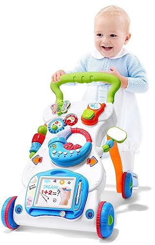 Aolso Lauflernwagen, Baby Spiel und Laufwagen mit regulierbarer Geschwindigkeit, Baby Walker Gehhilfe Abnehmbarem Spielboard mit Musik & Licht, Lauflernwagen für Kinder von 6+ Monaten