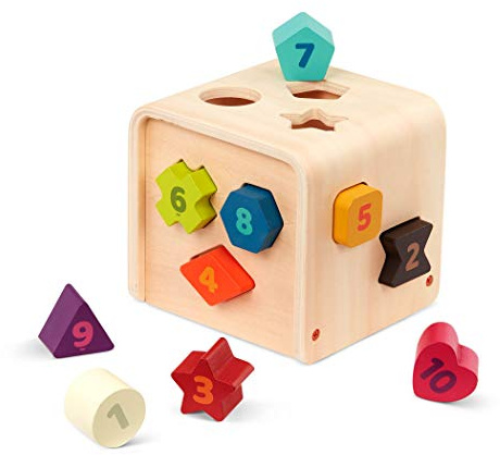Battat - Zählen & Sortieren Würfel - Formensortierspiel für Kleinkinder, Kinder - Lernwürfel aus Holz - 10 Bunte Holzfiguren mit Zahlen - Zählen & Sortieren Würfel - 1 Jahr +