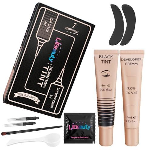Libeauty Wimpern Färben Schwarz, Augenbrauen Färben-Black, Komplett mit wiederverwendbaren Silikon-Augenklappen und anderen Werkzeugen - Exquisite Kleinverpackung-8ml