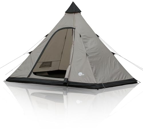 your GEAR Zelt Lido - Tipi-Zelt für 3 oder 4 Personen, Campingzelt mit eingenähtem Boden, Insektenschutz und Stehhöhe, Pyramidenzelt mit UV 50+ Sonnenschutz, Festivalzelt mit 5000 mm Wassersäule