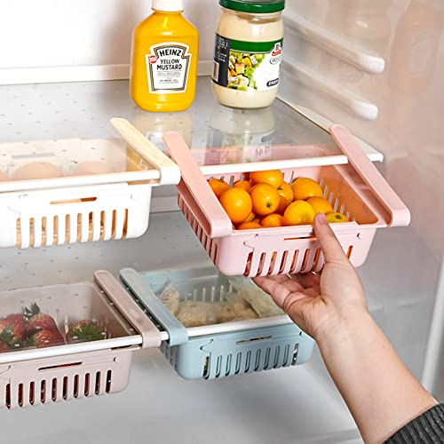 Frasheng 4 Stück Kühlschrankschubladen, Kühlschrank Ausziehbar Aufbewahrung Korb, Einstellbare Lagerregal Kühlschrank Partition Layer Organizer, Kühlschrankregal Organizer, für Gemüse Obst, BPA frei