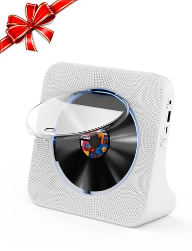 Gueray CD Player Bluetooth CD-Player mit Lautsprecher Unterstützt Fernbedienung Anzeige FM Radio mit CD Players USB- Kartenwiedergabe 3,5 mm AUX Wecker Kopfhöreranschluss Staubschutzhülle