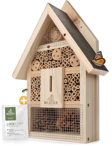 wildtier liebe Insektenhotel Groß, Bienenhotel unbehandelt I Geschraubtes Massivholz, Insektenhaus für Bienen, Marienkäfer & Schmetterlinge, Bienenhotel