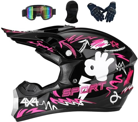 Crosshelm Kinder 5-15jährigen, MTB Downhill Motorradhelm, Mit Brillen Maske, Damen Herren Fullface Motocross Helm, Fürs Motocross Verwendet, Sondern Auch Für Quad- Und ATV-Fahrten