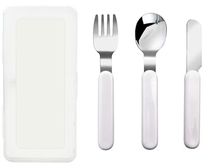 VANRA 3-teilige Kinder Messer Löffel Gabel Set 18/10 Edelstahl Kind Flatware Set Kinder Utensilien Set mit Fall für Lunch Box (Gabellöffel Messer Combo)