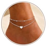 YADOCA Silber Fußkettchen für Damen Verstellbare Schmetterling Herz Doppelte Fussketten Strand Fußschmuck Geschenke für Frauen Teenager Mädchen (Inklusive Geschenkbox)