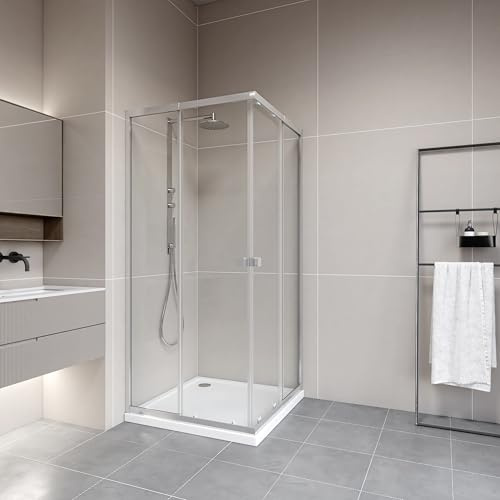 MARWELL Duschkabine Flexi 77-90x77-90-190 cm Eckdusche mit hochwertigen verstellbaren Alumuniumprofilen in silber matt Duschabtrennung mit aushängbaren Schiebetüren zur Reinigung
