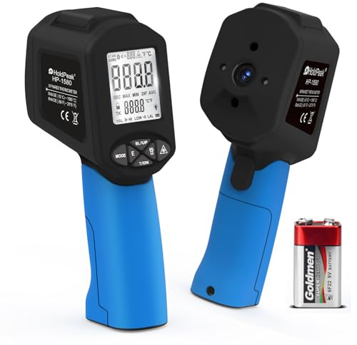 H HOLDPEAK Infrarot Thermometer, Laser Temperaturmessgerät -50 bis 1580°C | D:S=30:1, Einstellbarer Emissionsgrad Berührungslose Temperaturmessgerät für Gusseisen/Industri (nicht für Menschen)