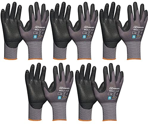 vasalat Handschuhe mit Noppen - Montagehandschuhe Gr 10 - Gebol Arbeitshandschuhe Multiflex robust und atmungsaktiv - 5 Paar