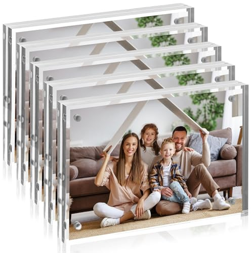 GBACHOOSE 5 Stück Acryl Bilderrahmen 10x15cm, Rahmenloser Glas, Klare Fotoanzeige Magnetische bilderrahmen für Familienfotos Hochzeitsfotos und Babyfotos