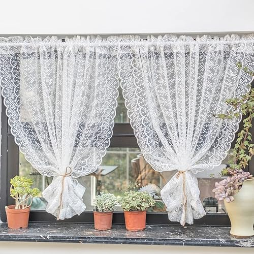 Yaland Scheibengardine mit Spitzen Blumen Stickerei HxB 100x130cm 1 Stück