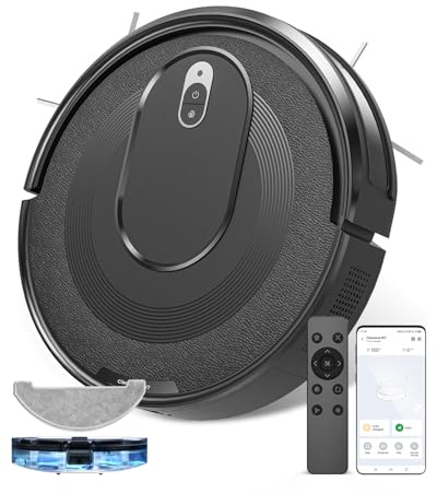 Vexilar W7 Saug und Wischroboter 3 in 1, 4000Pa Saugroboter mit Wischfunktion, Bürstenloses Düsendesign, 120Mins Max, Schlank und Geräuscharm Roboterstaubsauger ideal für Tierhaare, Hartböden, Teppich