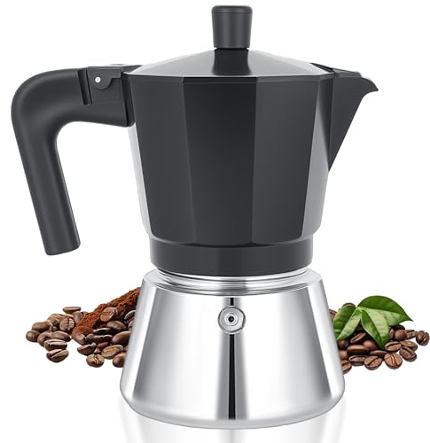 Cozary Espressokocher Mokkakanne aus Aluminium und Edelstahl 6 Tassen (300ML) Espresso Maker Set Kompatibel mit allen Herdarten, einschließlich Ceran und Induktion (11 cm Boden)