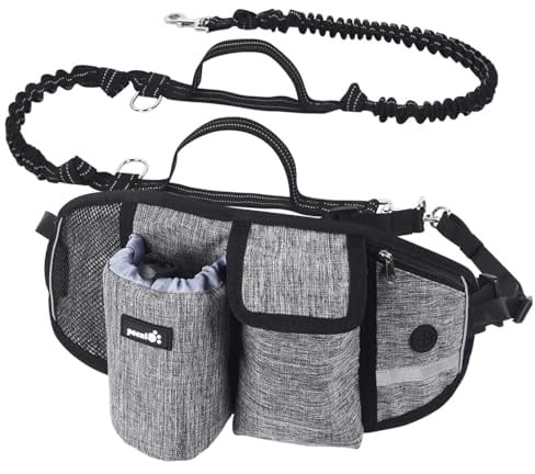 pecute Joggingleine Hunde mit Mehrere Taschen Bauchgurt für Große | Hundeleine 1.6-2.5M bis zu 50 kg, Stoßfest, Bequem, Reflektierende Nähte, ideal zum Laufen, Joggen und Gehen