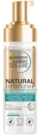 Garnier Ambre Solaire Natural Bronzer Mousse - 200 ml | Feuchtigkeitsspendendes Kokoswasser, natürliche Brale in 1 Anwendung, vegan, streifenfrei, 92 % natürlichen Ursprungs