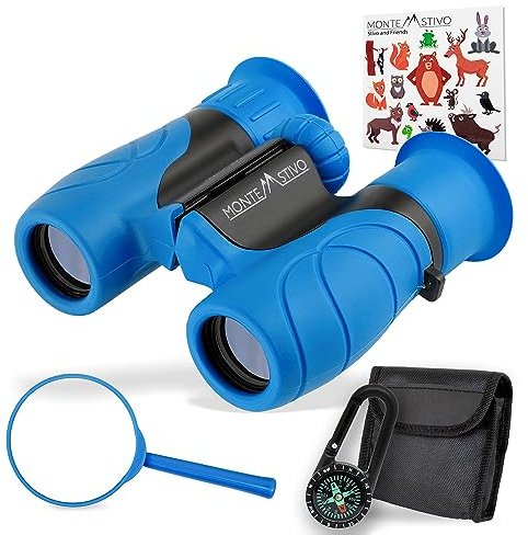Monte Stivo® Junior | Vergleichssieger Fernglas für Kinder 8x21 mit Lupe & Kompass | Set Spielzeug für Junge und Mädchen ab 4 Jahre