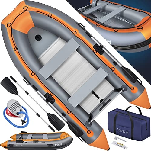 KESSER® Schlauchboot Wave 230-320 cm Set 6-teilig aufblasbar – Boot + Bank, Luftpumpe, Paddel, Reparaturset, Tasche, Angelboot, Paddelboot klein und groß - Motorkombi möglich, Salzwasser geeignet