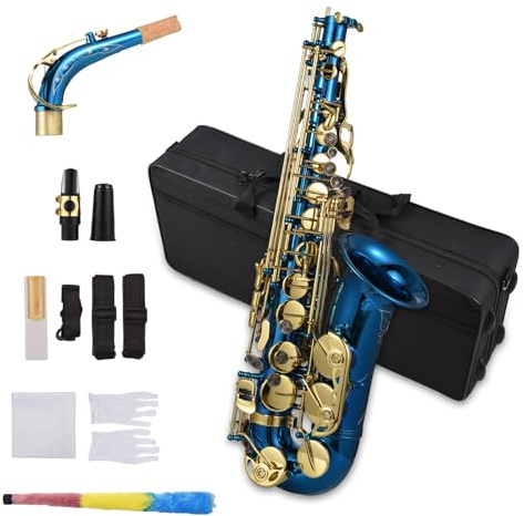 Btuty Altsaxophon Eb E-Flat für Schüler Anfänger – komplettes Starter-Set mit Tragetasche, Mundstück, Umhängeband, Koffergurt, Reinigungstuch und Stab, Bürste, Handschuhe