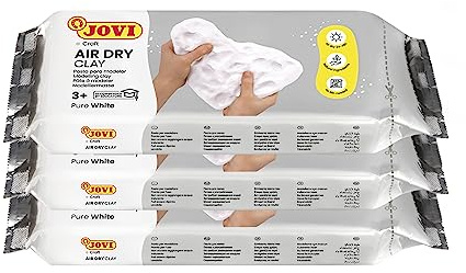 Jovi Air Dry Modelliermasse, gebrauchsfertig, lufttrocknend, auf Basis von Feuchtton, 3x 500g in weiß