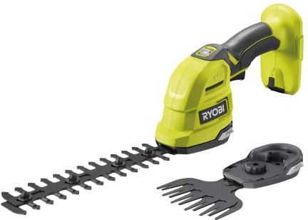 RYOBI 18 V ONE+ Akku-Gras- und Strauchschere RY18GSA-0 (Grasscherenmesser 12 cm breit, Strauchmesser 20 cm lang, werkzeuglose Messertausch, ohne Akku & Ladegerät im Karton)