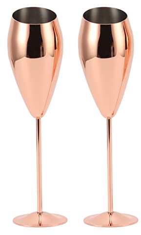 NUMNBE 2er Set Kupfer Champagnerflöten aus Edelstahl - Stabile, dickwandige Sektgläser mit langem Stiel - Elegante Cocktail - und Sekttulpen Gläser für Bar und Feier