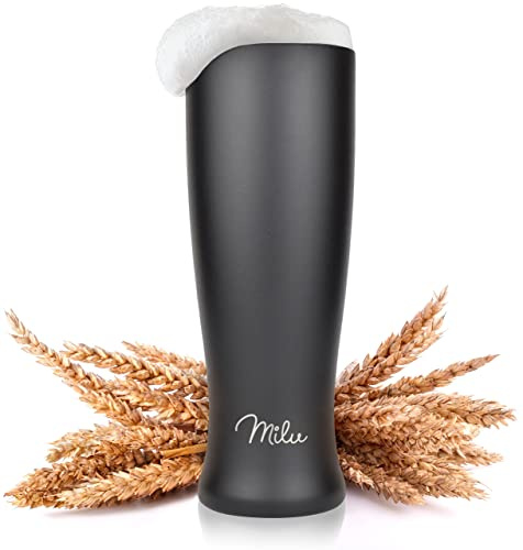Milu Weizenbierglas Edelstahl isoliert | Bierglas mit Deckel | Thermobecher | Bierkrug Geschenk für Männer, Papa | hält 7 Stunden kalt (500ml, Schwarz)
