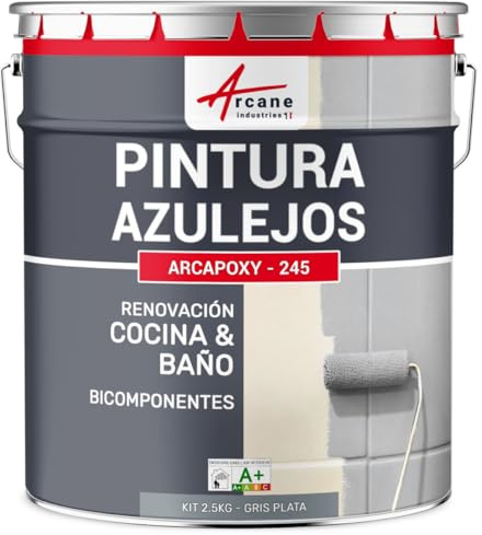 ARCANE INDUSTRIES FLIESENLACK FÜR KÜCHE UND BADEZIMMER - ARCAPOXY FLIESEN RAL 7001 - Silbergrau - 2.5 kg (bis zu 25 m² in 2 schichten)