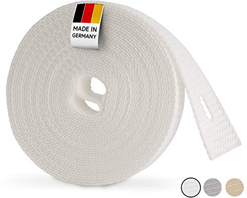 BAUHELD 6m Rolladengurt 23mm Weiß [Made in Germany] - Für Rolläden an Türen und Fenster [Hohe Reißfestigkeit und UV-Stabilität] - Rolladen-Gurtband passend auf Gurtwickler Aufputz Maxi