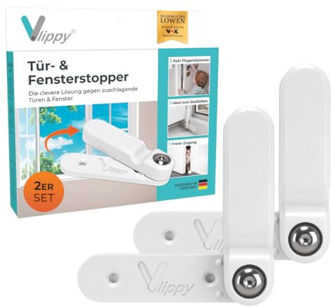 Vlippy Tür- & Fensterstopper 2 Stück | Verhindert das Zuschlagen von Fenstern & Türen, endlich Lüften ohne Sorge | Einfache Montage ohne Bohren - einfach kleben, vlippen, fertig
