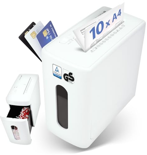Olympia CC1010S Aktenvernichter 10 Blatt P4 Partikelschnitt – Leiser Papierschredder für Büro & Home Office – Dokumente, Kreditkarten & Papier sicher schreddern – 10 L Auffangbehälter