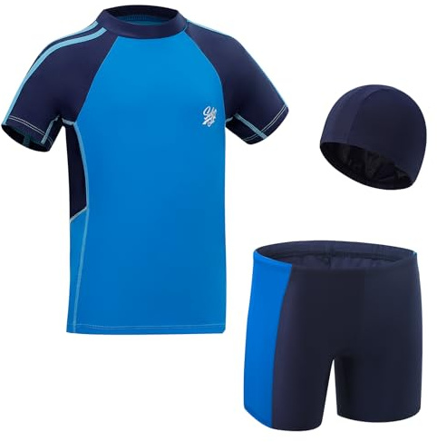 KAKU NANU UV Badebekleidung Junge Badeanzug Kinder Rashguard-Sets Schwimmanzug Badehosen für Jungen 12 13 14 Jahre 152-158 Urlaub Must Haves