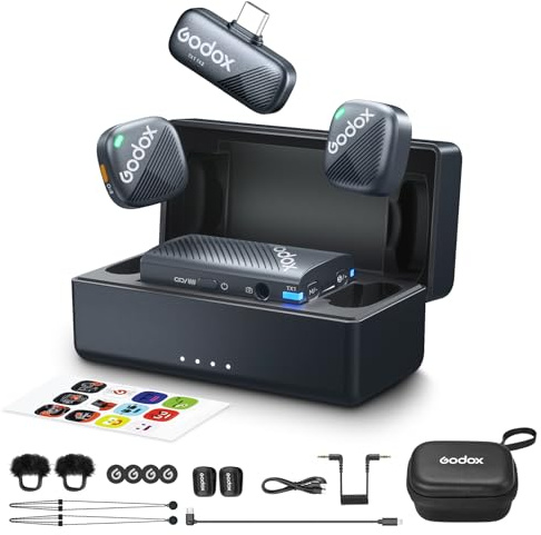 GODOX Cube C Combo Kit2, Microphone Wireless Kompatibel für Kamera/Smartphone/iPhone, Rauschunterdrückung, 48kHz/24bit Hi-Fi Audio, 40H Dauer, 300m Reichweite, Funkmikrofone für Vlog Livestream